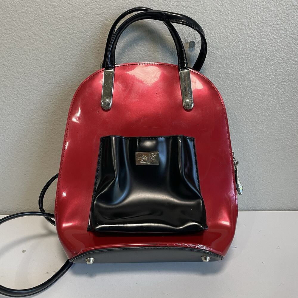 Beijo Paris Red Multifunction Backpack Or Shoulder Bag VINYL. Multi Compartments